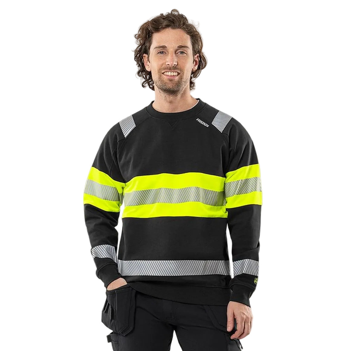 FRISTADS HIGH VIS GREEN STRETCH-SWEATSHIRT KL.1 7530 GKC