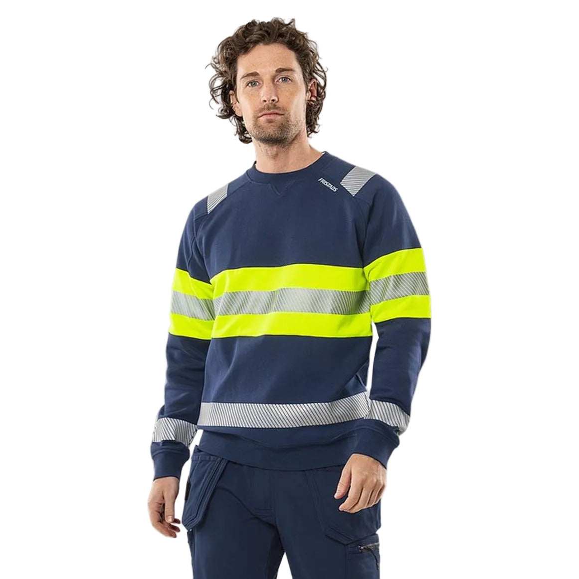 FRISTADS HIGH VIS GREEN STRETCH-SWEATSHIRT KL.1 7530 GKC